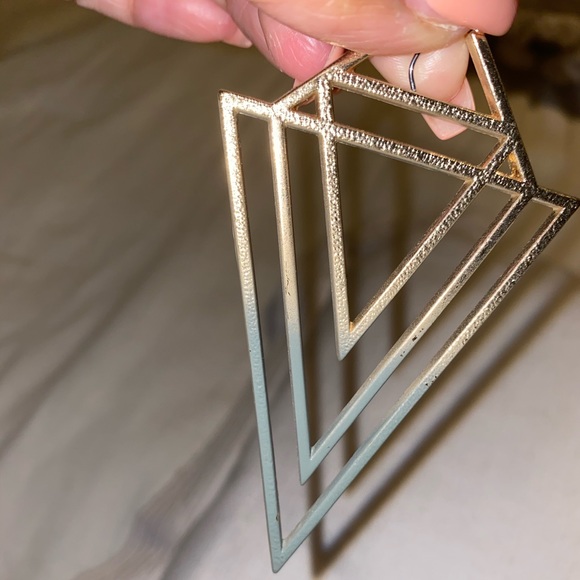 Gold, Triangle Earrings - Picture 2 of 4